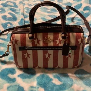 Coach Rowan American Star Print Satchel Bag 2866 Chalk Red. Smoke Free